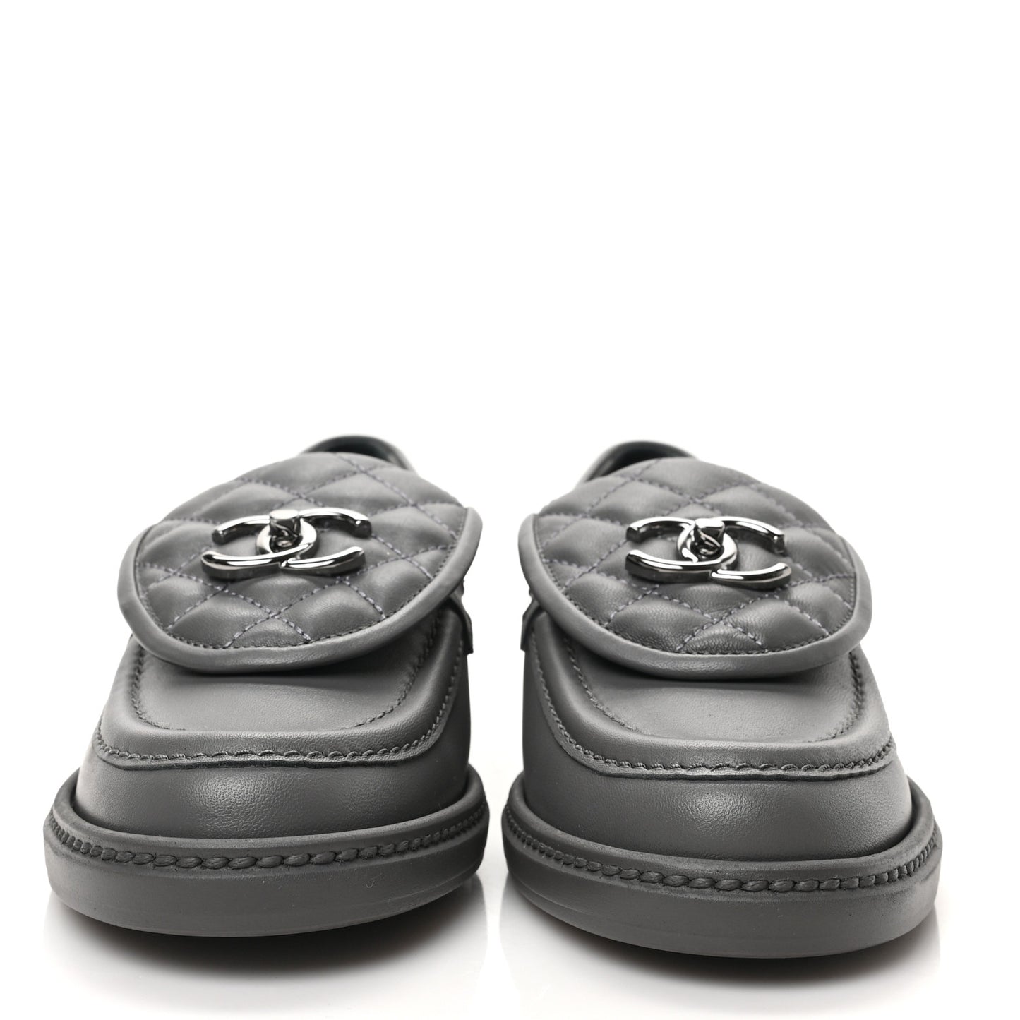 Lambskin Quilted CC Turnlock Loafers 37 Grey