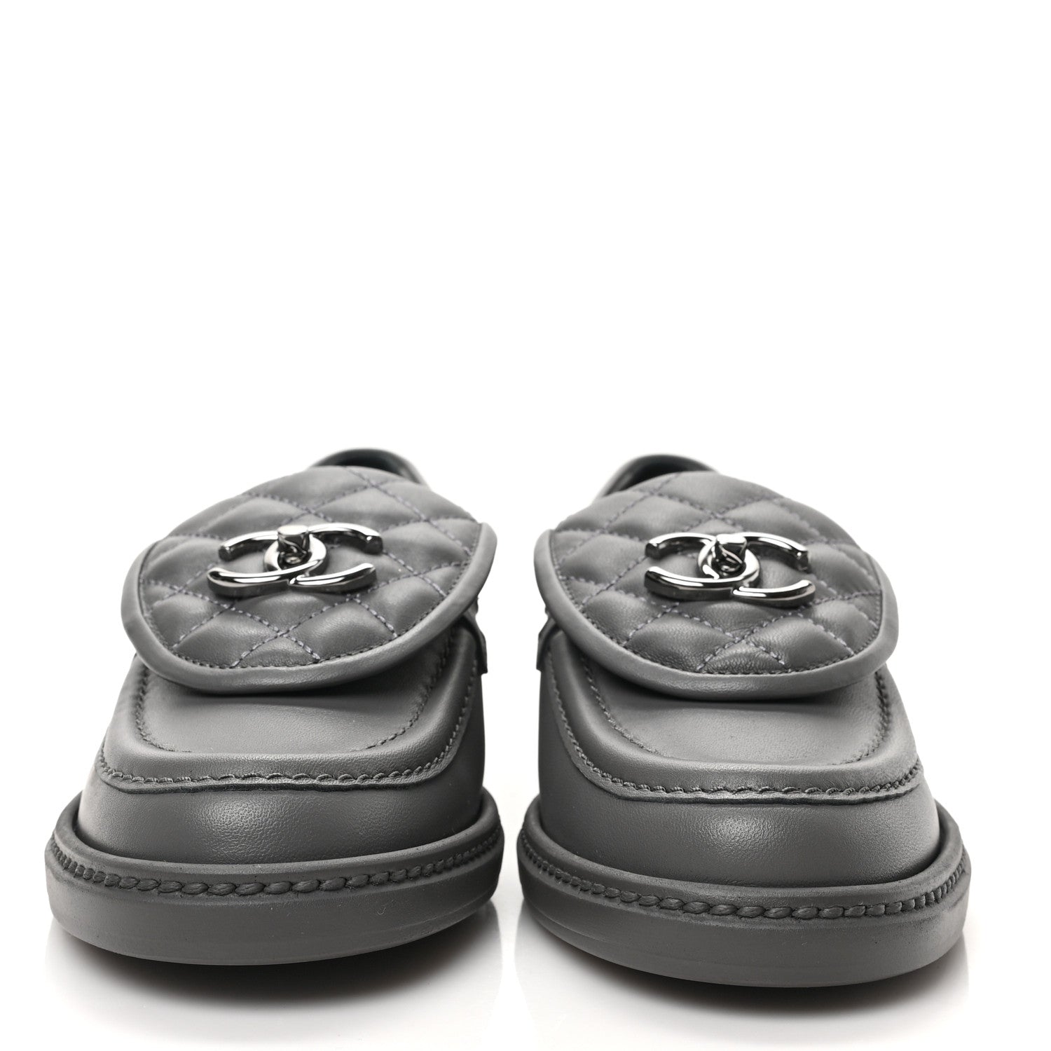 Chanel Lambskin Quilted CC Turnlock Loafers 37 Grey 2 of 8