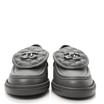 Chanel Lambskin Quilted CC Turnlock Loafers 37 Grey 2 of 8