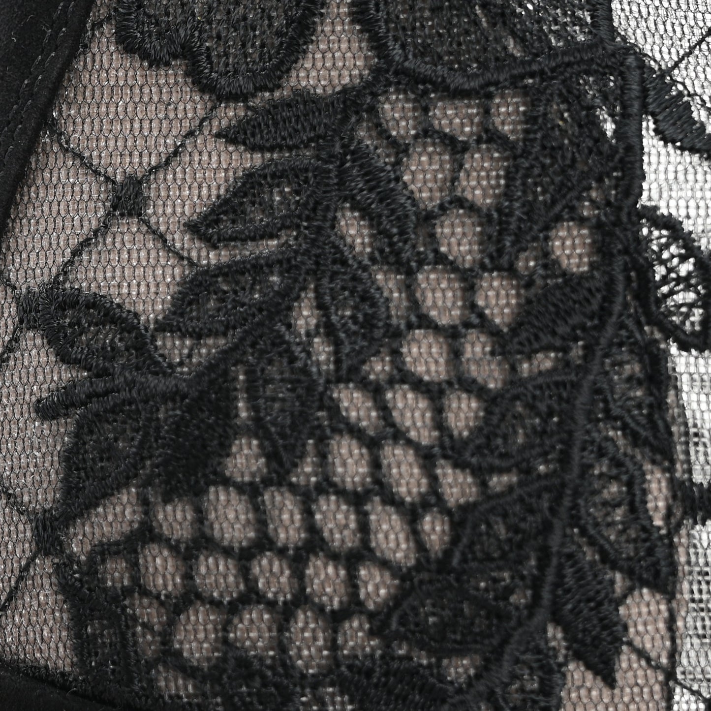 Suede Transparent Mesh Embroidered Roses Naughtily-D Heeled Lace Up Ankle Boots 40.5 Black