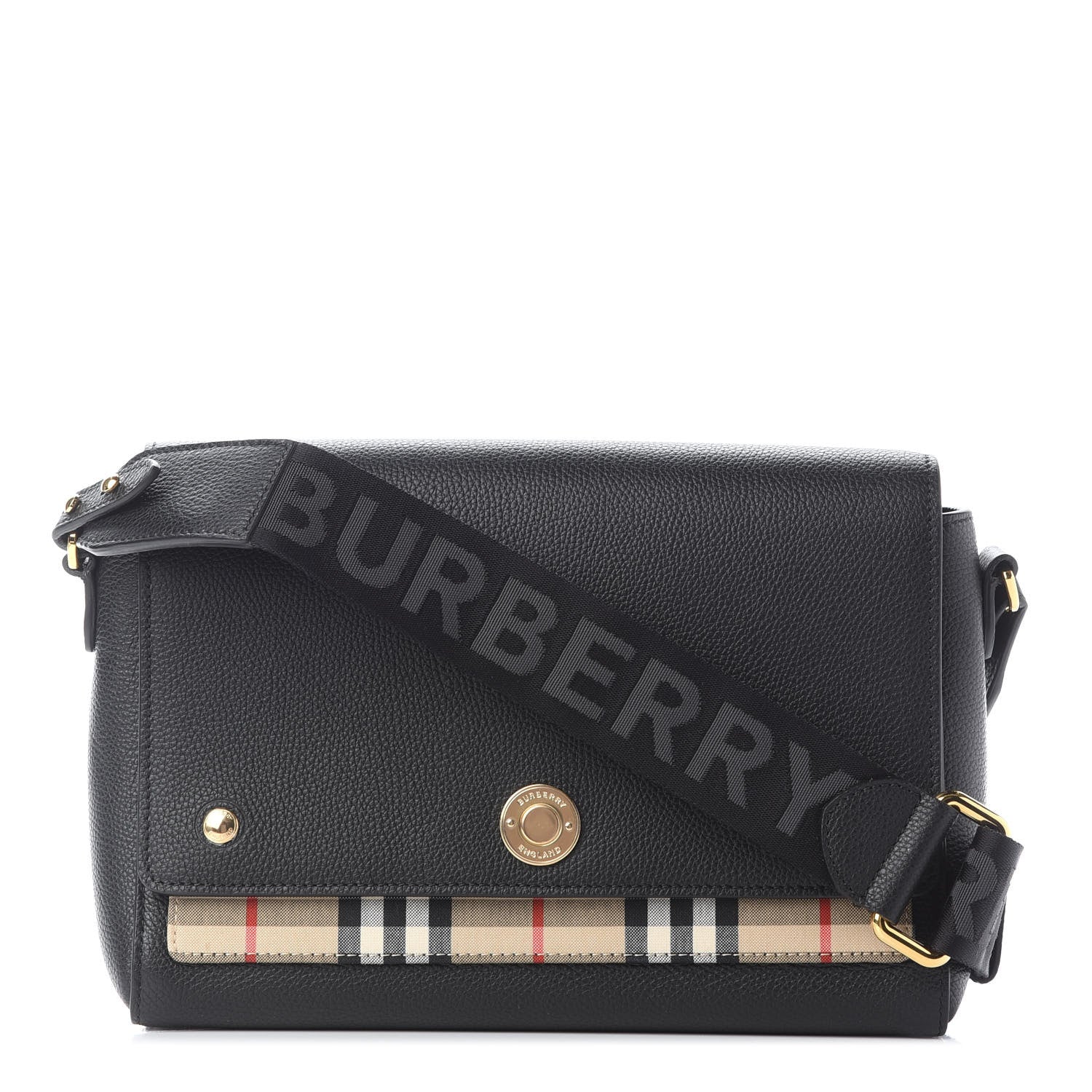 Burberry Grainy Calfskin Vintage Check Note Crossbody Bag Black 1 of 9