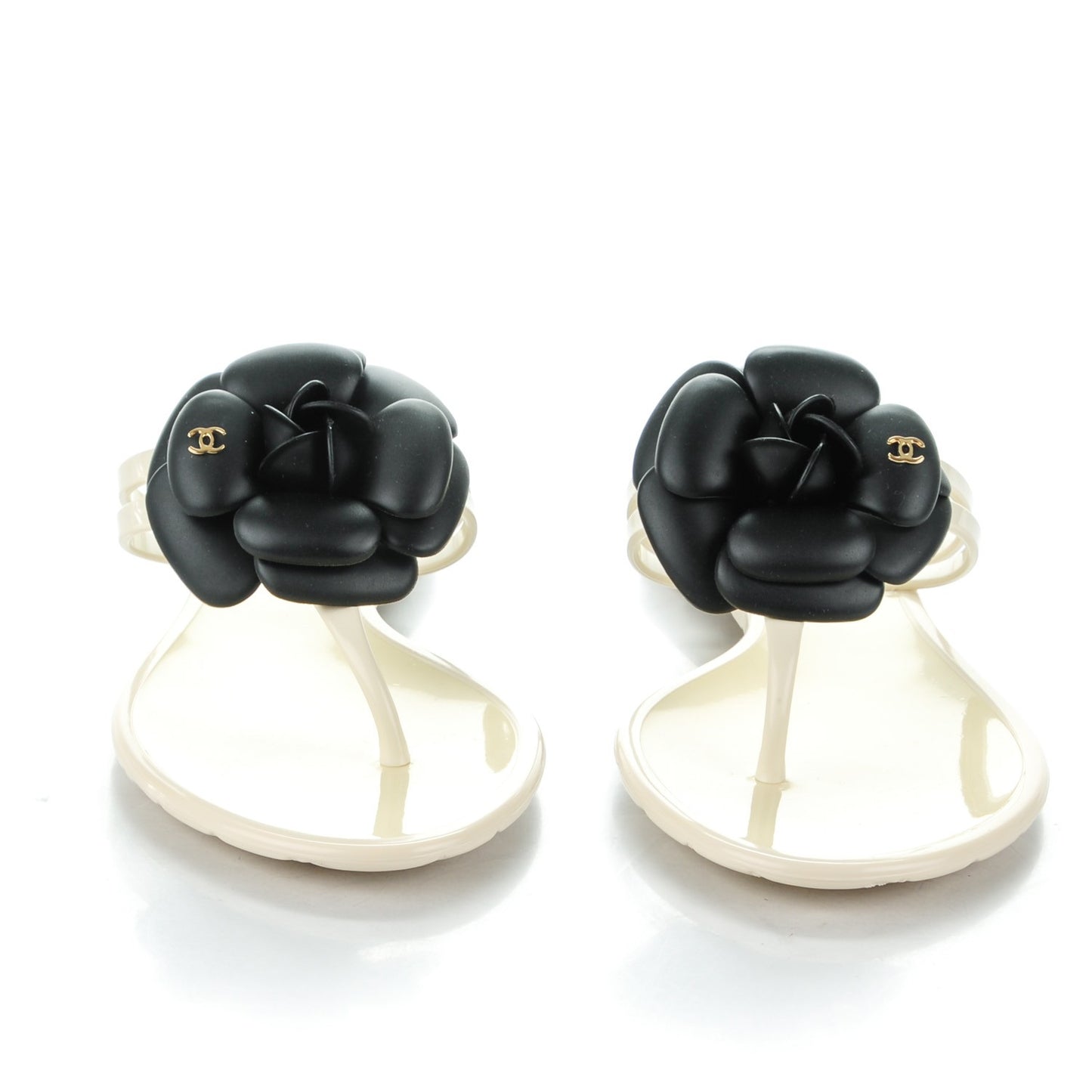 Jelly Camellia Thong Sandals 38 Ivory Black
