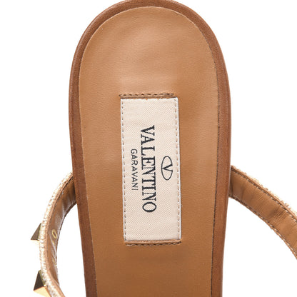 Valentino Garavani Raffia Calfskin Rockstud 60mm Caged Slide Sandals 40 Naturale 8 of 11
