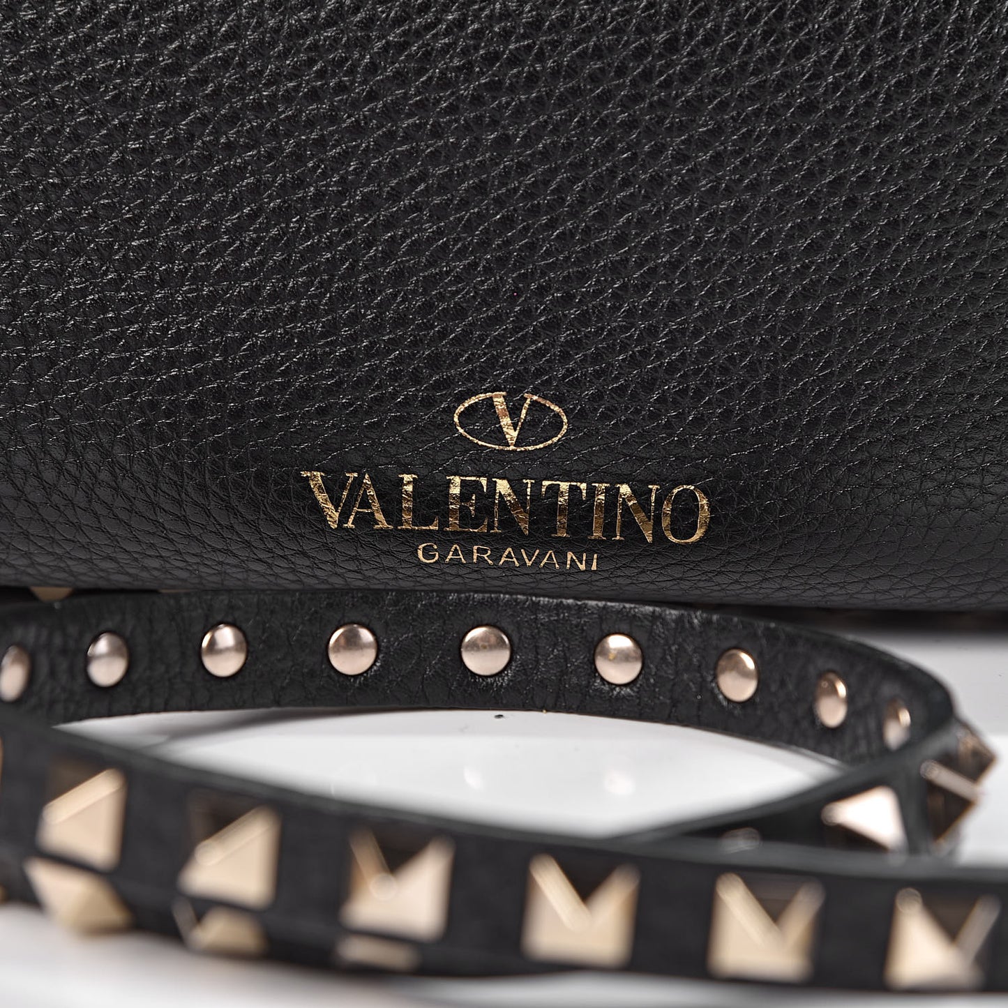 Grained Calfskin Small Rockstud Tote Black