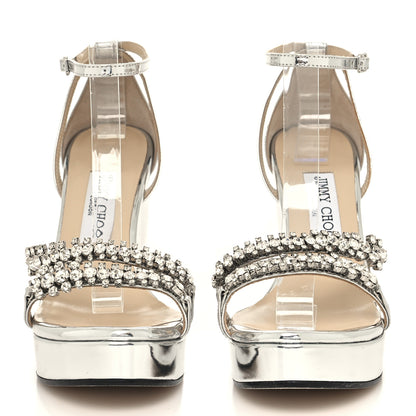 Jimmy Choo Metallic Calfskin Crystal Embellished Bing 120 Wedge 38.5 Silver 2 of 8