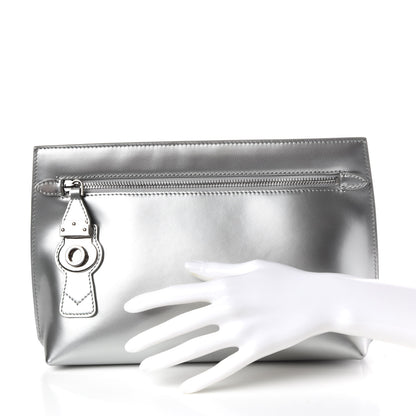 Burberry Metallic Trench Calfskin Medium Zip Lock Pouch Silver 2 of 10