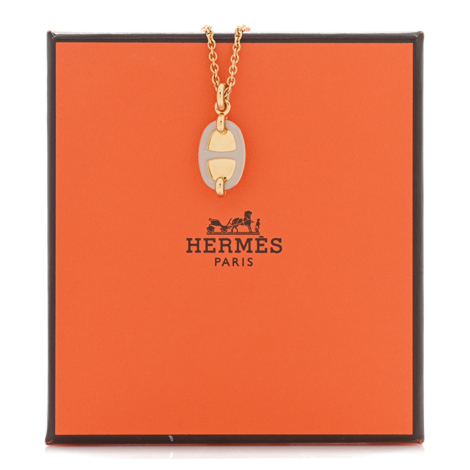 Hermes Metal Enamel Mini Maillon Pendant Necklace Marron Glace 6 of 6