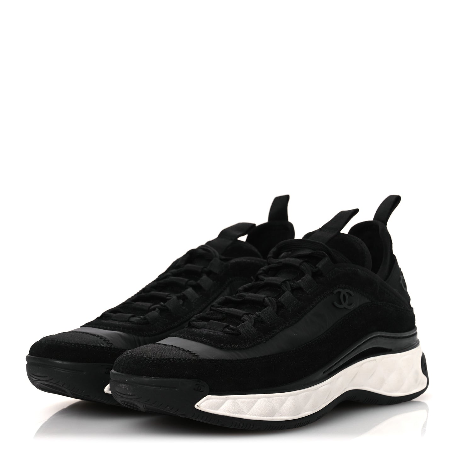 Velvet Calfskin Mixed Fibers CC Sneakers 37 Black