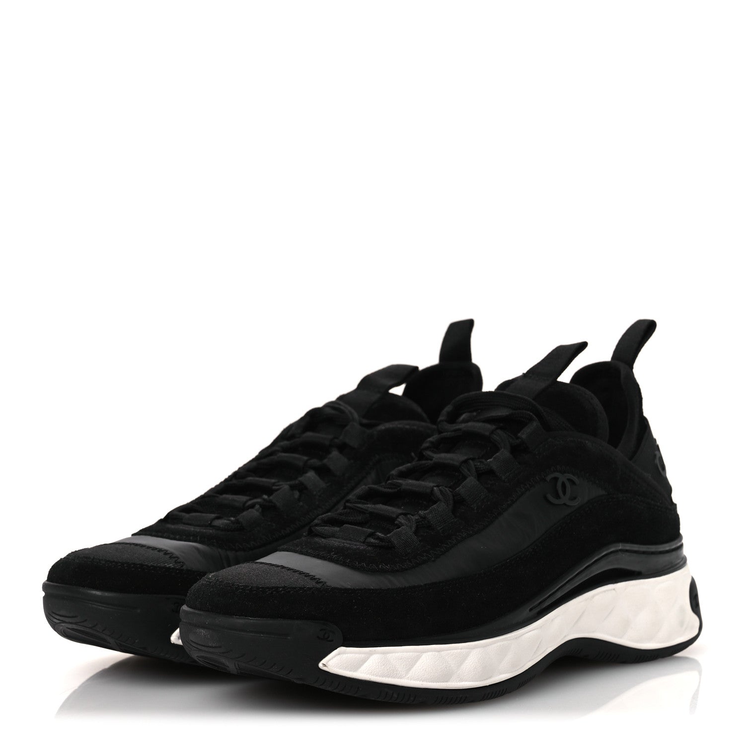 Chanel Velvet Calfskin Mixed Fibers CC Sneakers 37 Black 4 of 10