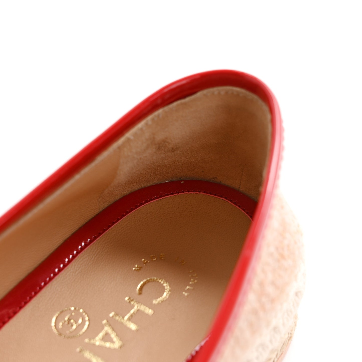 Fabric Patent Calfskin CC Espadrilles 38 Pink Red