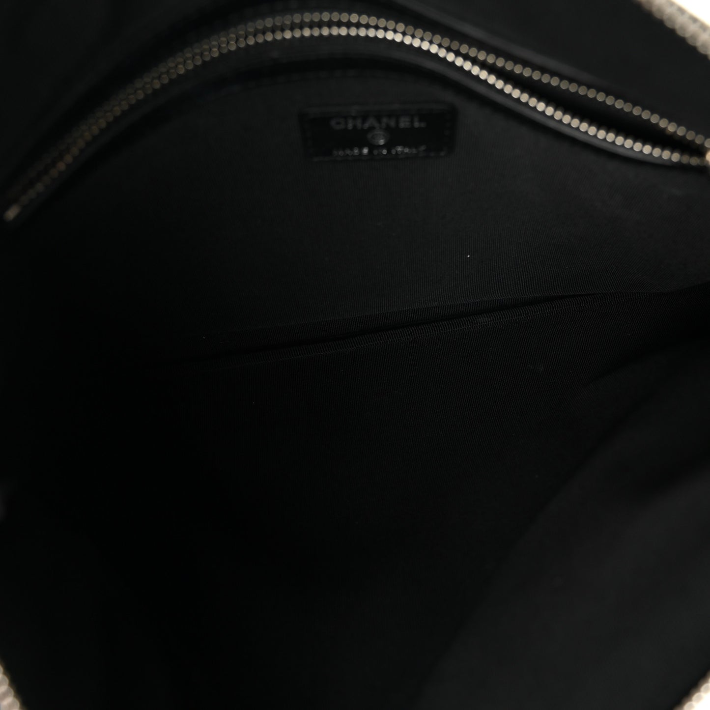 Coated Canvas Calfskin Camellia Printed Pouch Black Beige