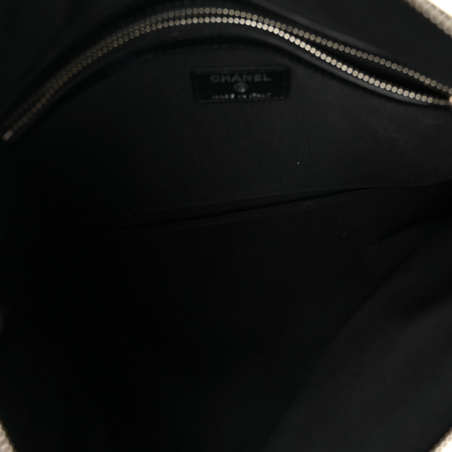 Chanel Coated Canvas Calfskin Camellia Printed Pouch Black Beige 5 of 7
