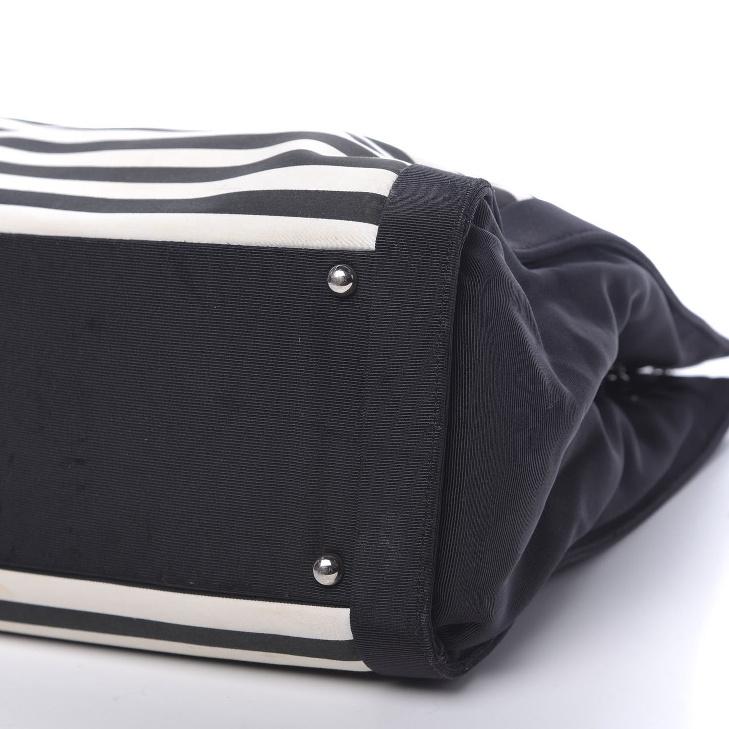 Striped Canvas CC Shopping Tote Black White