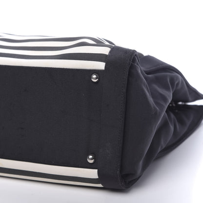 Chanel Striped Canvas CC Shopping Tote Black White 10 of 10