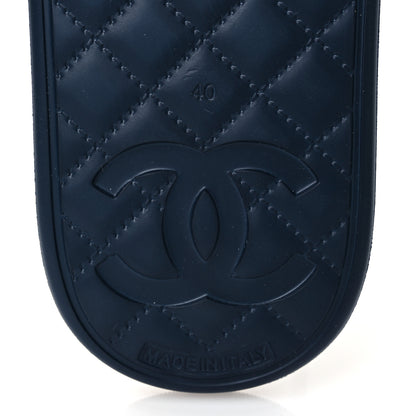 Chanel Tweed Rubber CC Flat Mules 40 Navy 8 of 10