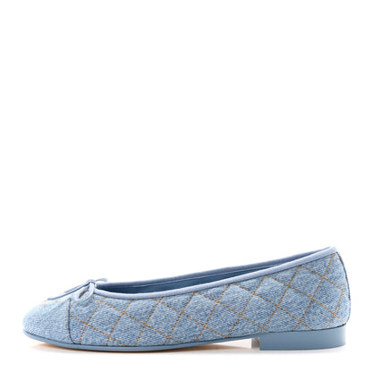 Chanel Denim Quilted CC Cap Toe Ballerina Flats 38 Light Blue 1 of 10