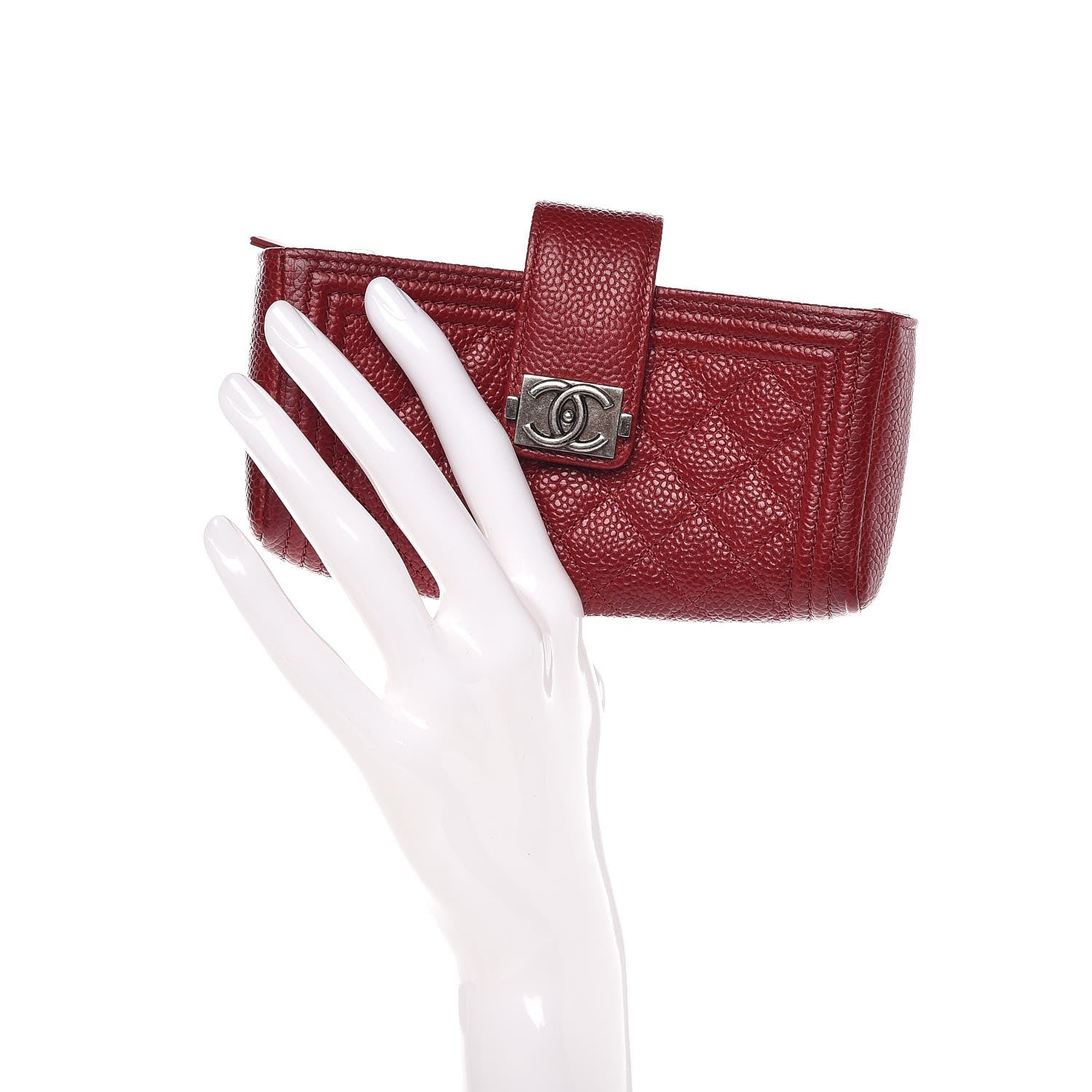 Chanel Caviar Quilted Mini Boy Phone Holder Clutch Dark Red 2 of 9