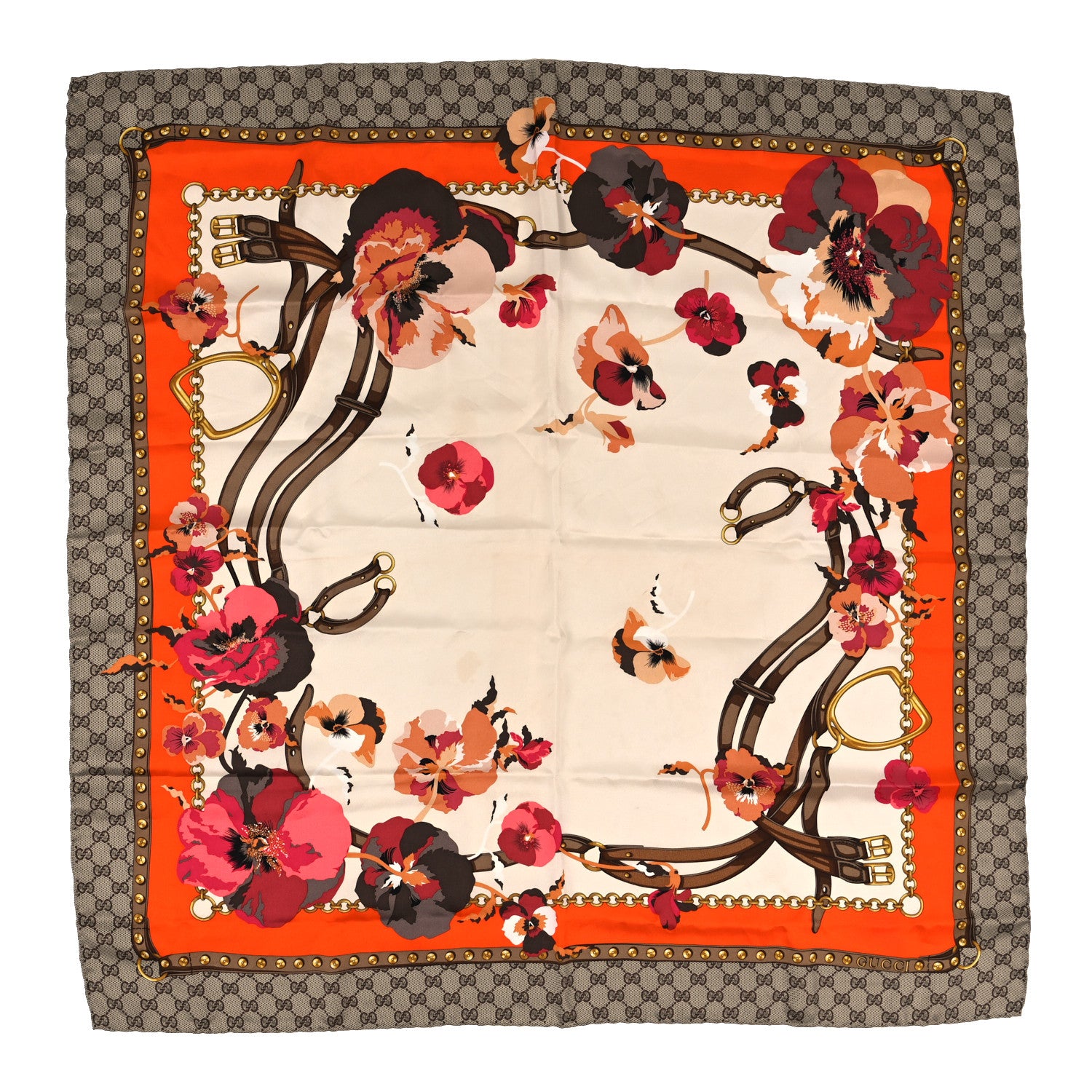 Gucci Silk Twill GG Monogram New Panshie Square Scarf Orange Pink 1 of 3