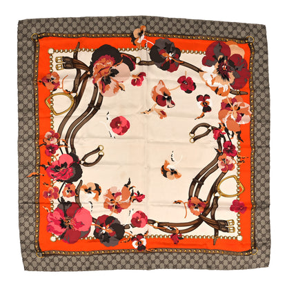 Gucci Silk Twill GG Monogram New Panshie Square Scarf Orange Pink 1 of 3