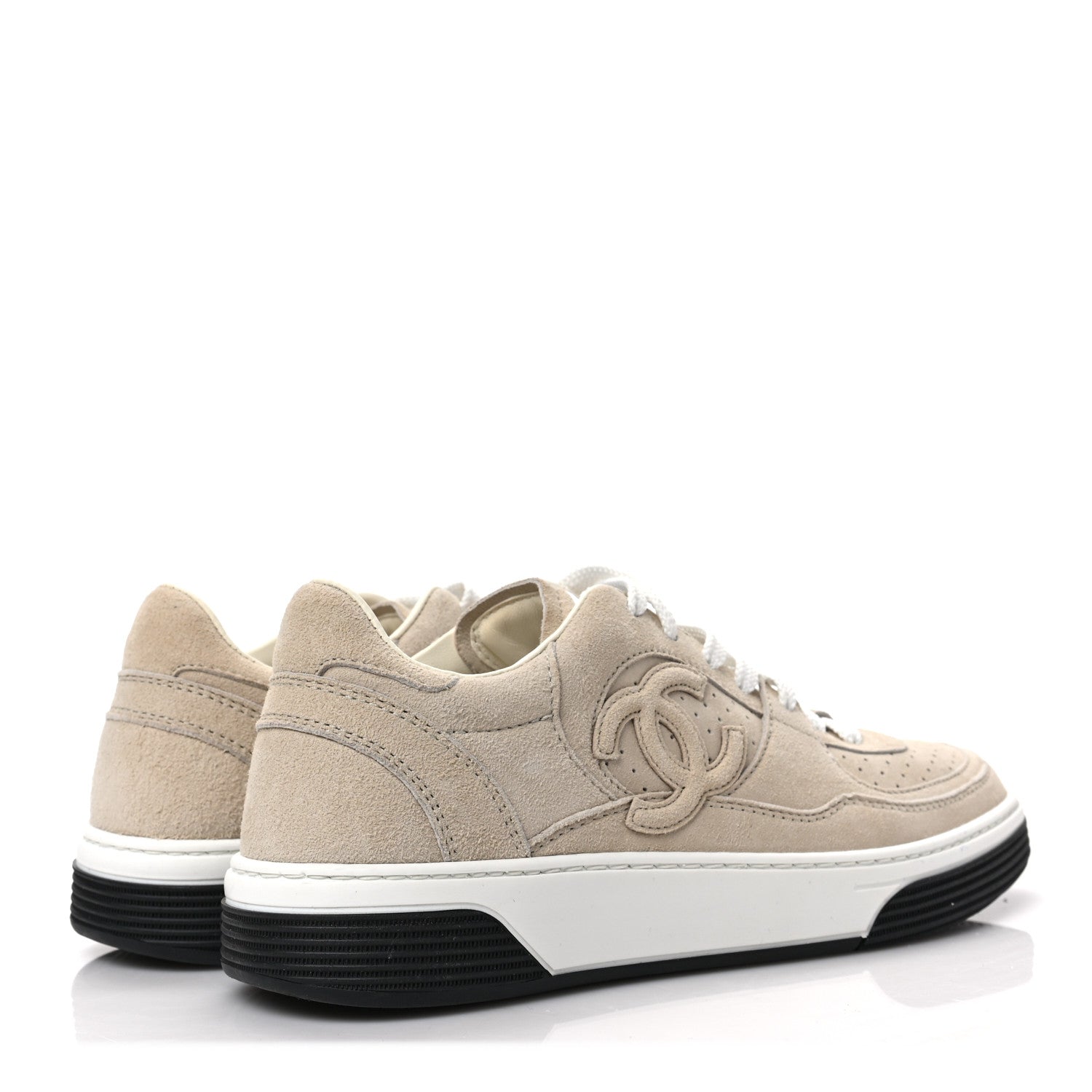 Chanel Suede Womens CC Sneakers 37 Light Beige 4 of 8