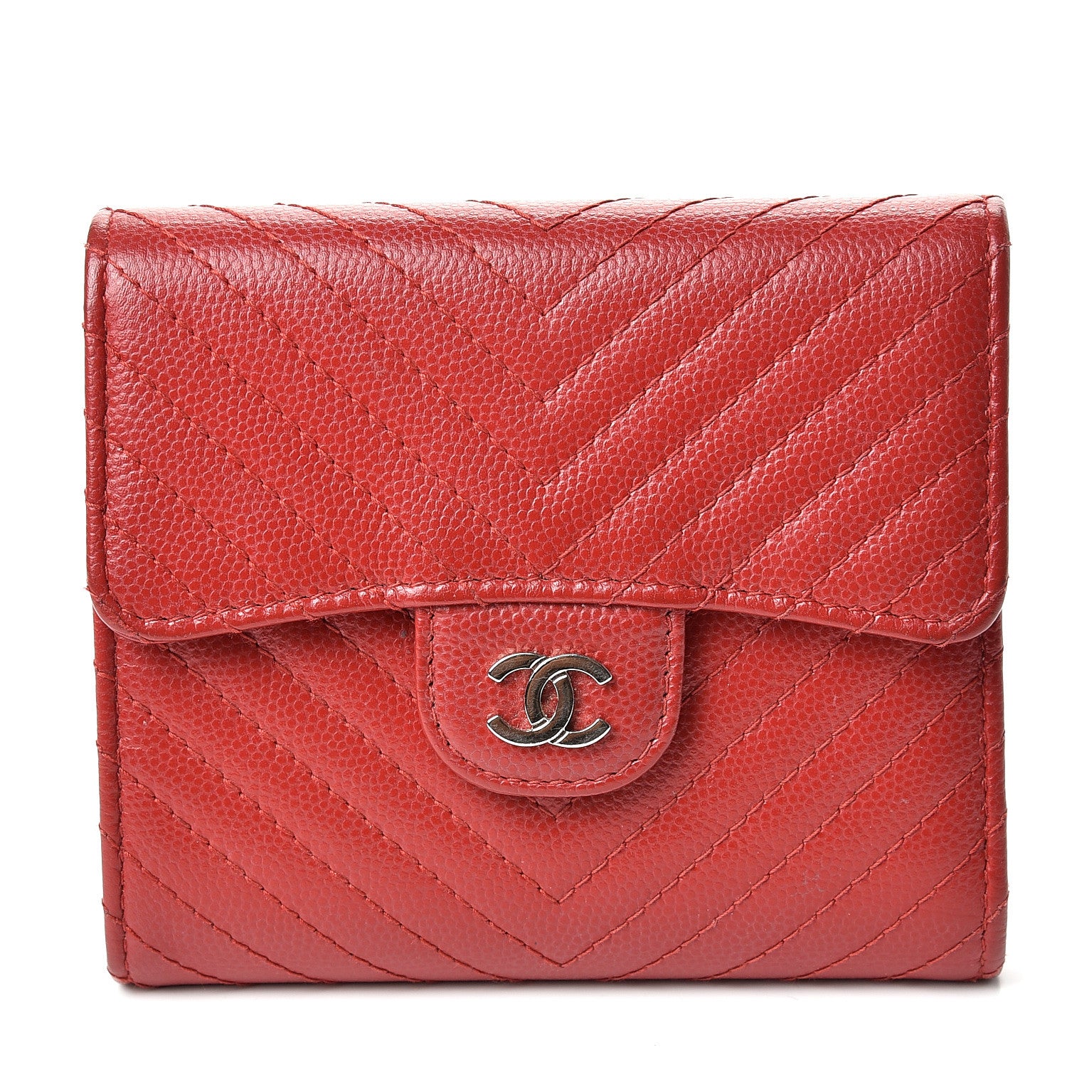 Chanel Caviar Chevron Quilted Compact Flap Wallet Dark Red 1 of 11