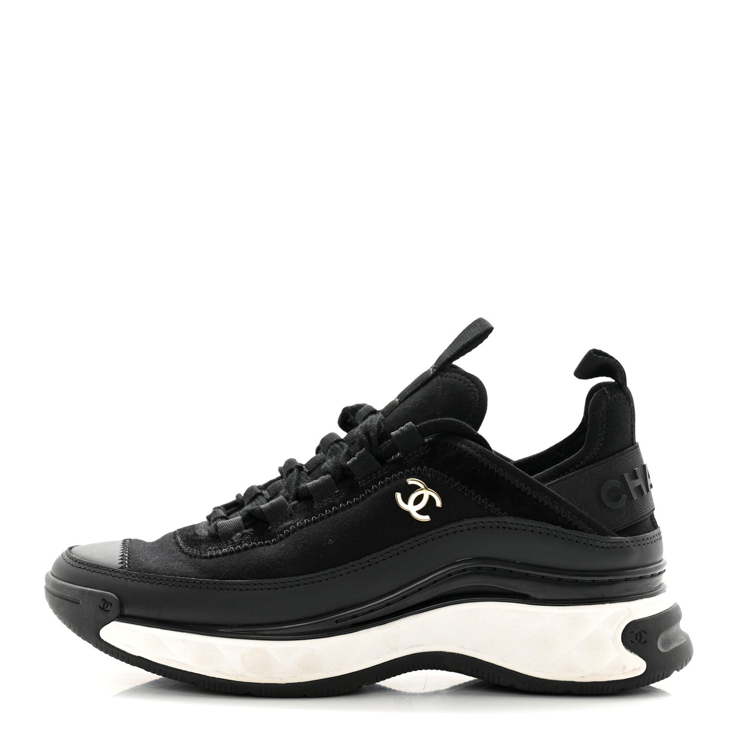 Velvet Calfskin Mixed Fibers CC Sneakers 37 Black