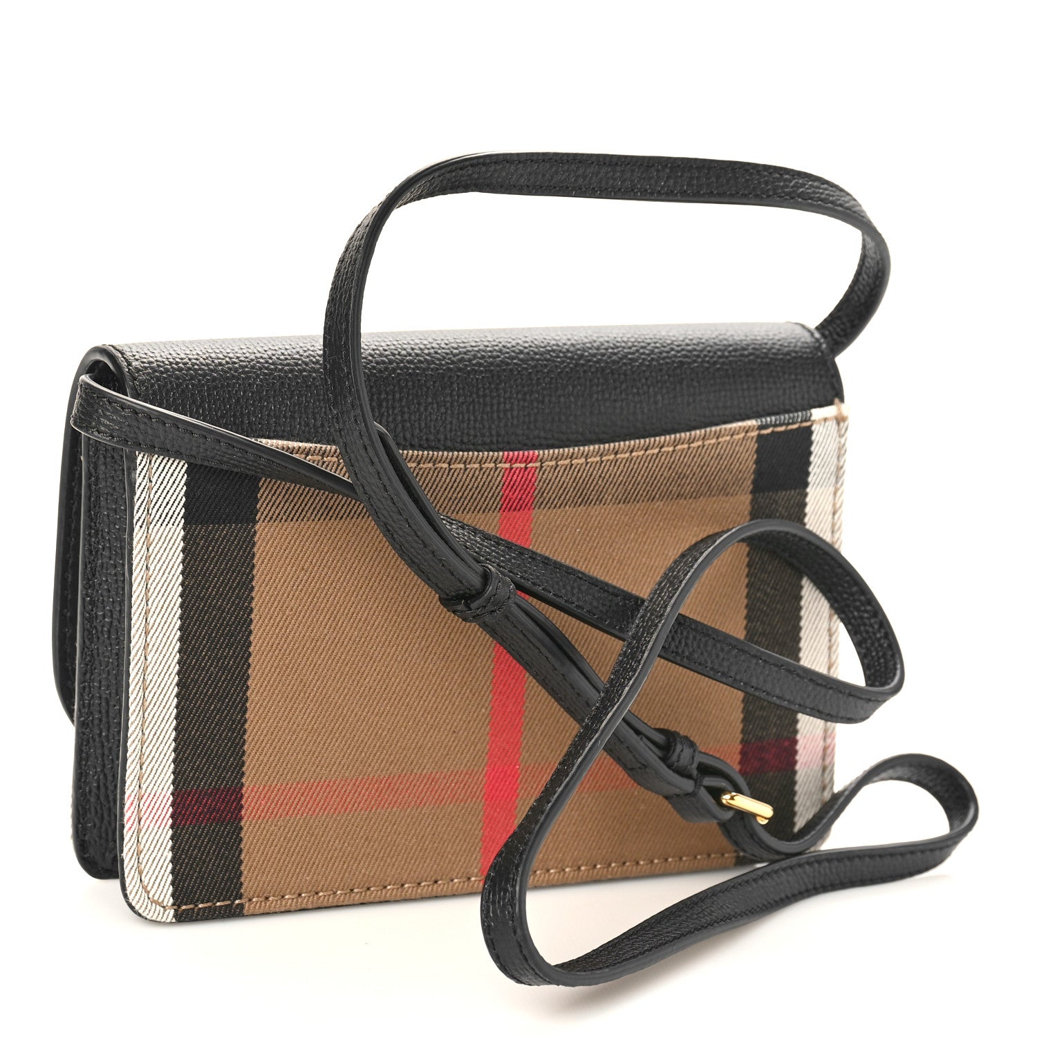 Burberry Grained Calfskin House Check Tartan Mix Hampshire Wallet On Chain Black 3 of 8