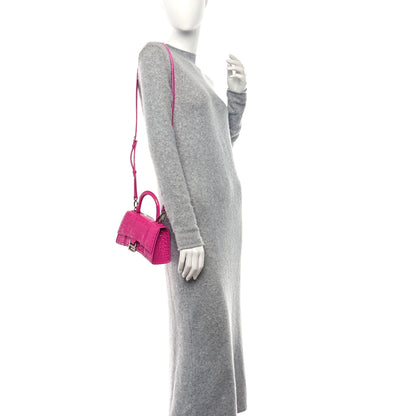 Balenciaga Shiny Calfskin Crocodile Embossed Hourglass Top Handle Bag XS Lipstick Pink 2 of 12