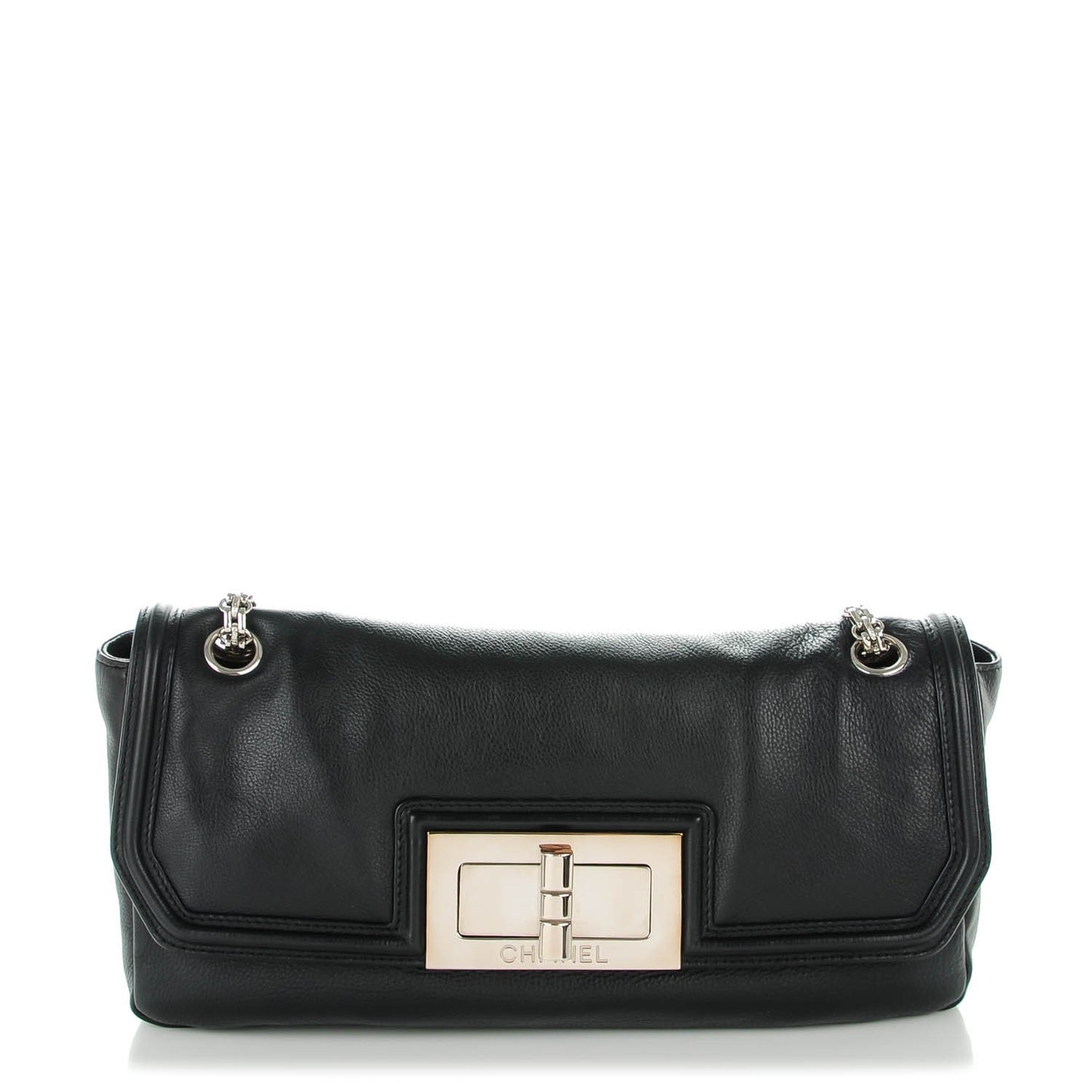 Calfskin Mademoiselle Lock Flap Bag Black