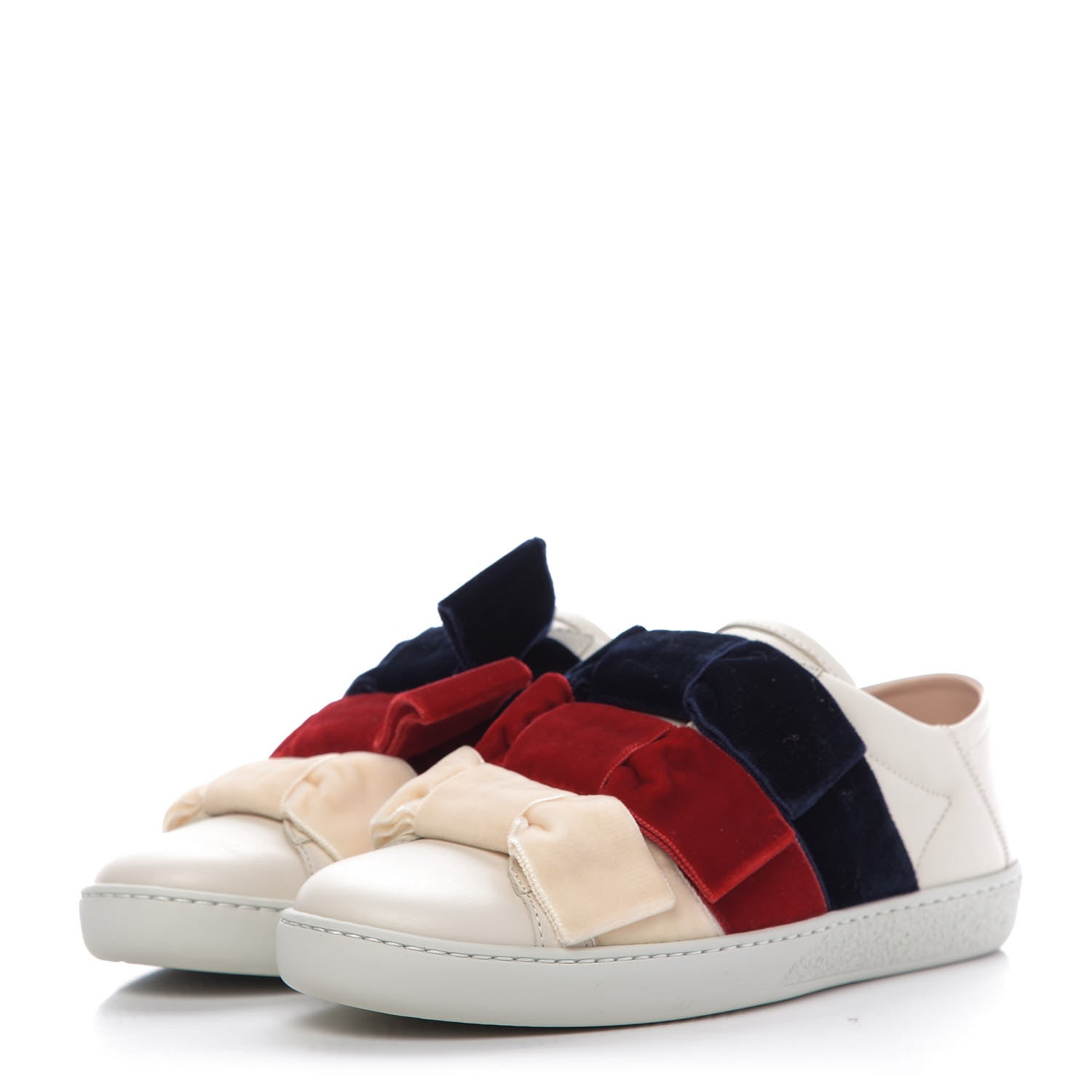 Gucci Calfskin Velvet Womens Bow Ace Sneakers 36 White 3 of 11