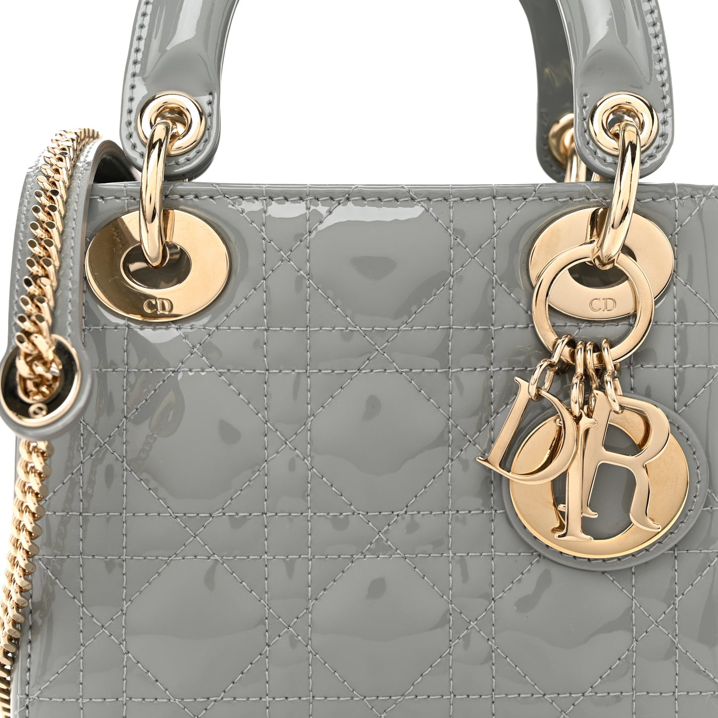 Patent Cannage Mini Lady Dior Grey Stone