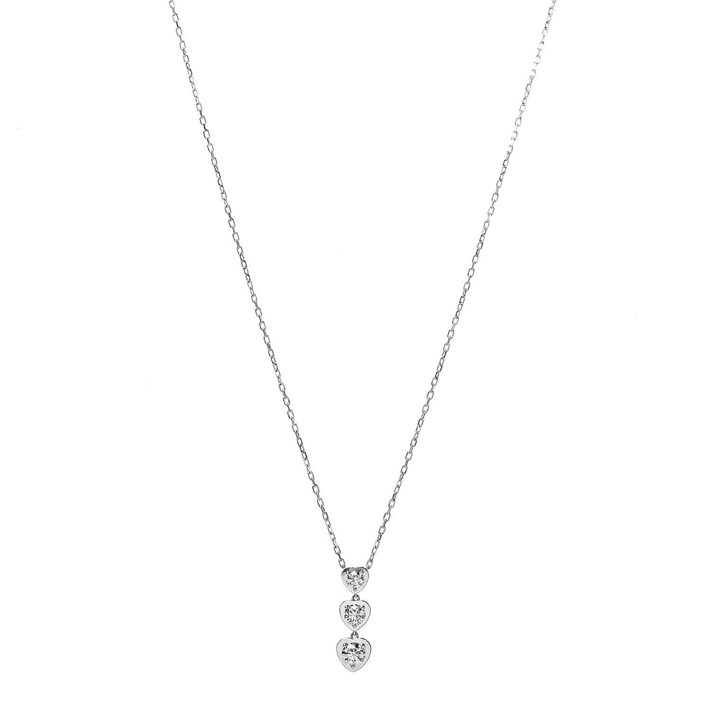 18K White Gold Diamond Legers 3 Heart Motif Necklace