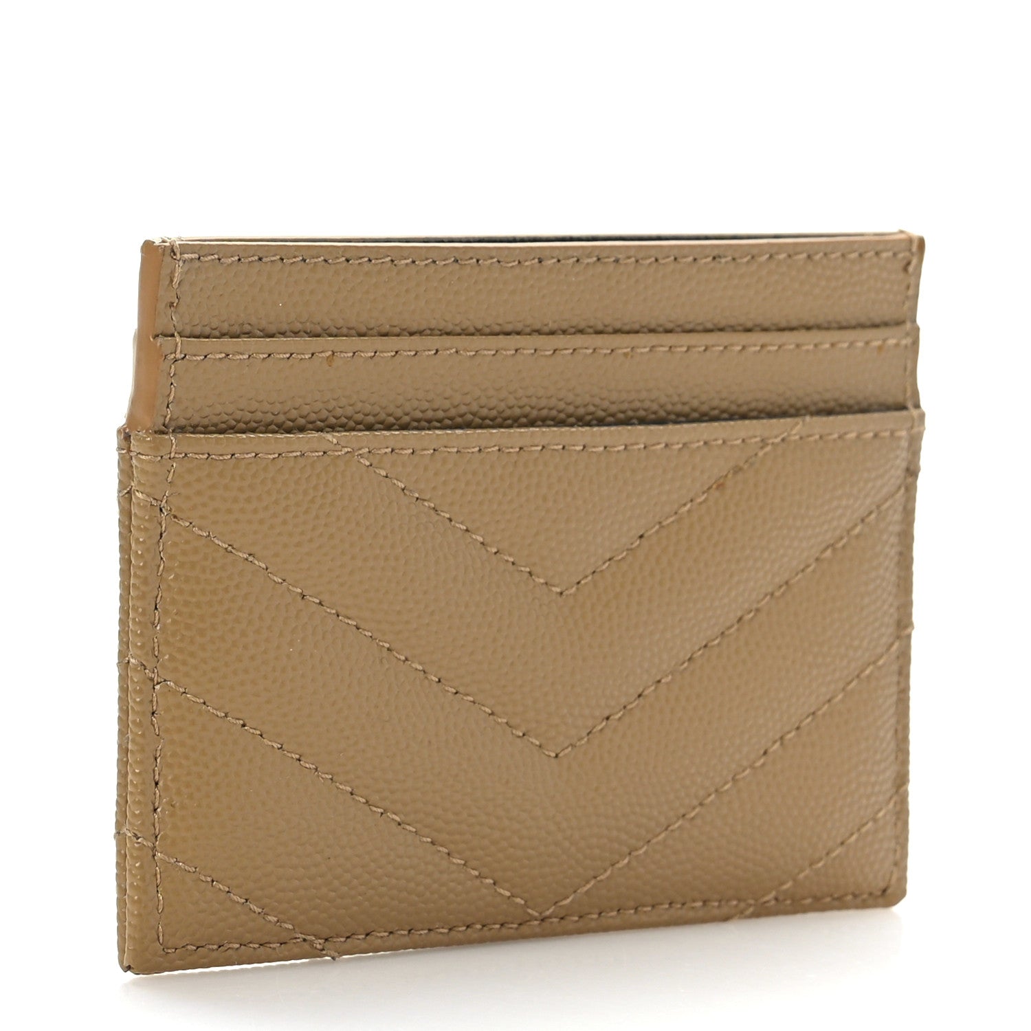 Saint Laurent Grain De Poudre Matelasse Chevron Monogram Credit Card Case Cork 3 of 6