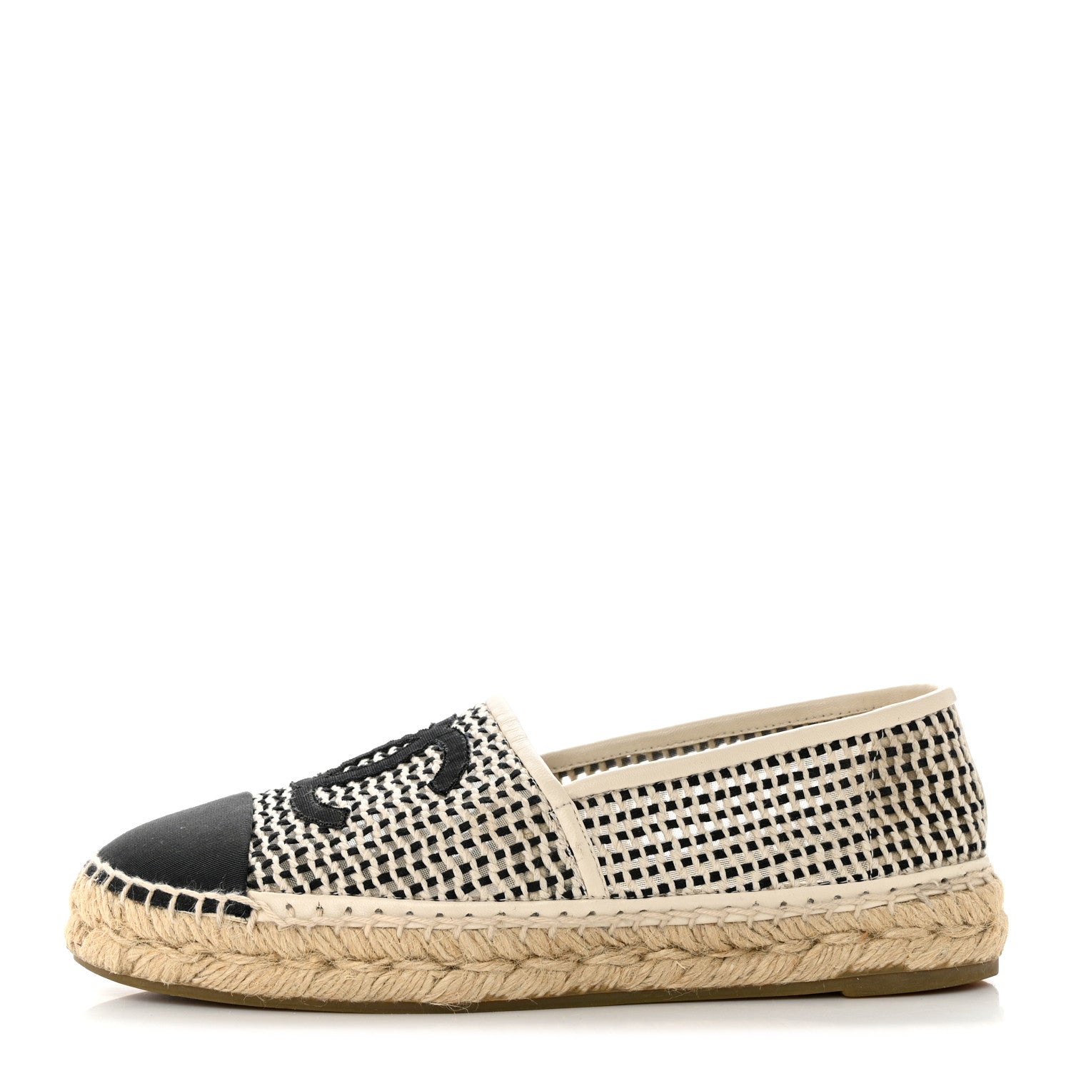 Chanel Mesh Grosgrain CC Espadrilles 38 Beige Black 1 of 8