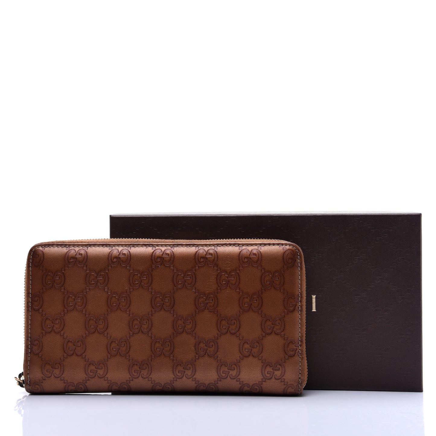 Metallic Guccissima Twins Zip Around Organizer Wallet Bronze