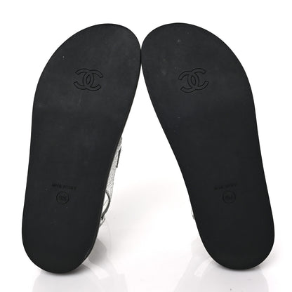 Chanel Metallic Crackled Calfskin Velcro Dad Sandals 40.5 Silver 5 of 6