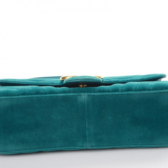 Gucci Velvet Matelasse Small GG Marmont Shoulder Bag Pavone Cyan 9 of 13