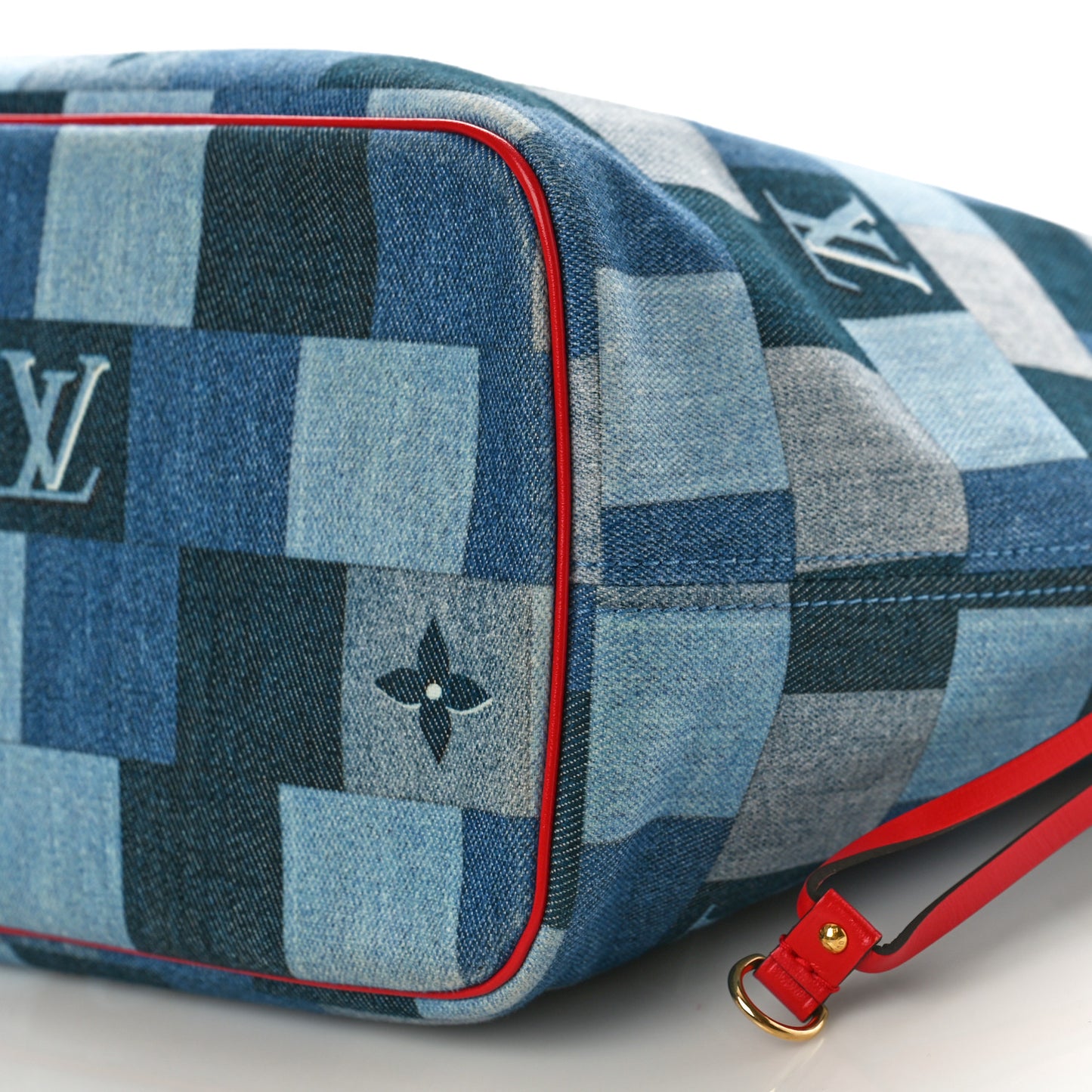 Denim Damier Monogram Patchwork Neverfull Blue Rouge