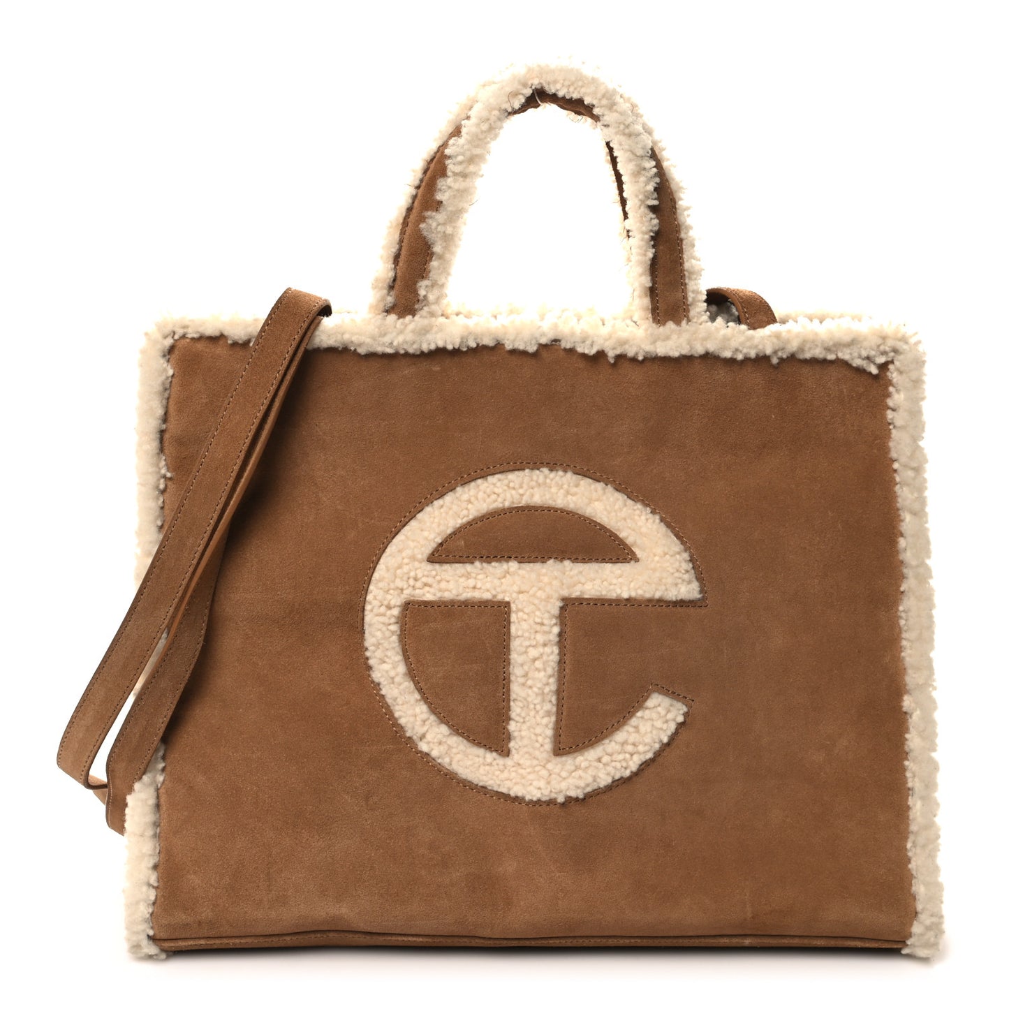 X UGG Suede Shearling Medium Shopping Bag Chestnut