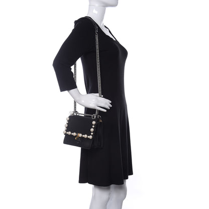 Fendi Vitello Liberty Pearl Scalloped Studded Small Kan I Shoulder Bag Black 2 of 10