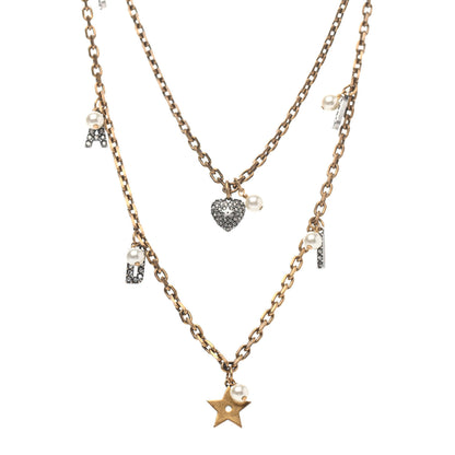 Christian Dior Metal Crystal Pearl Star Multi Strand Necklace Aged Gold 1 of 4