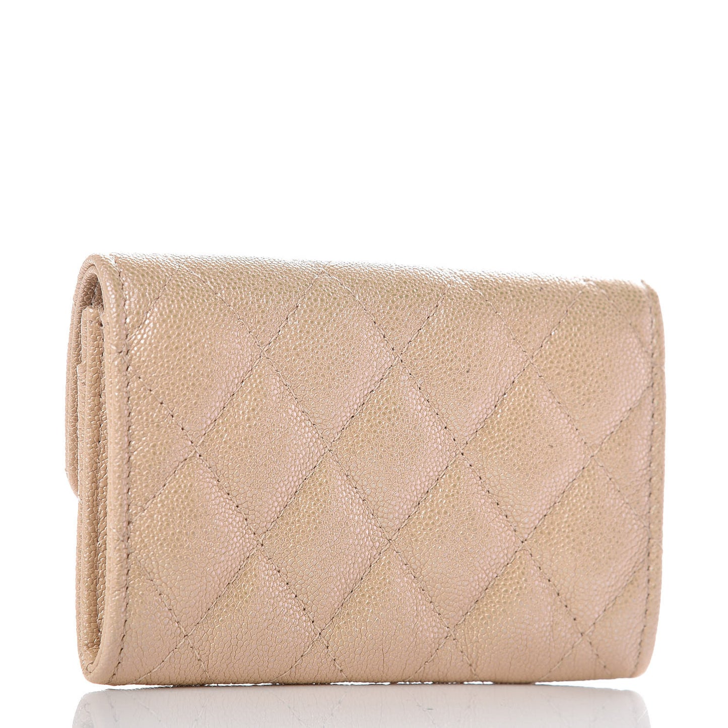 Iridescent Caviar Quilted Flap Card Holder Beige