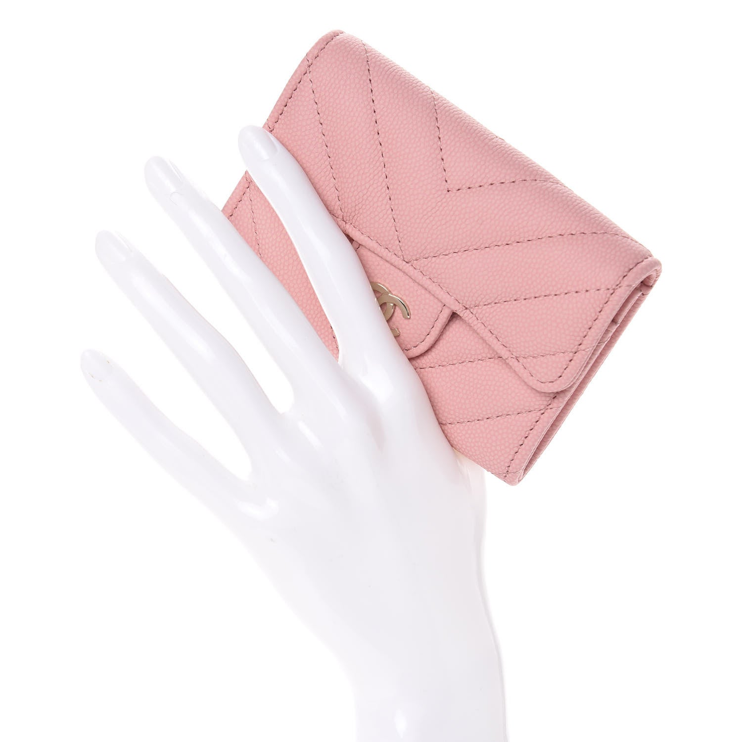 Chanel Matte Caviar Chevron Quilted Flap Card Holder Pink 2 of 8