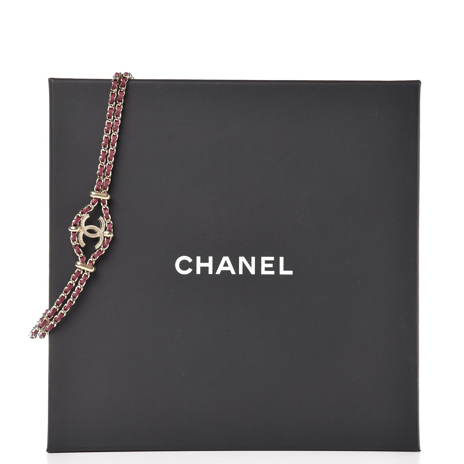 Chanel Calfskin Metal Pearl CC Long Chain Necklace Dark Pink Gold 7 of 7