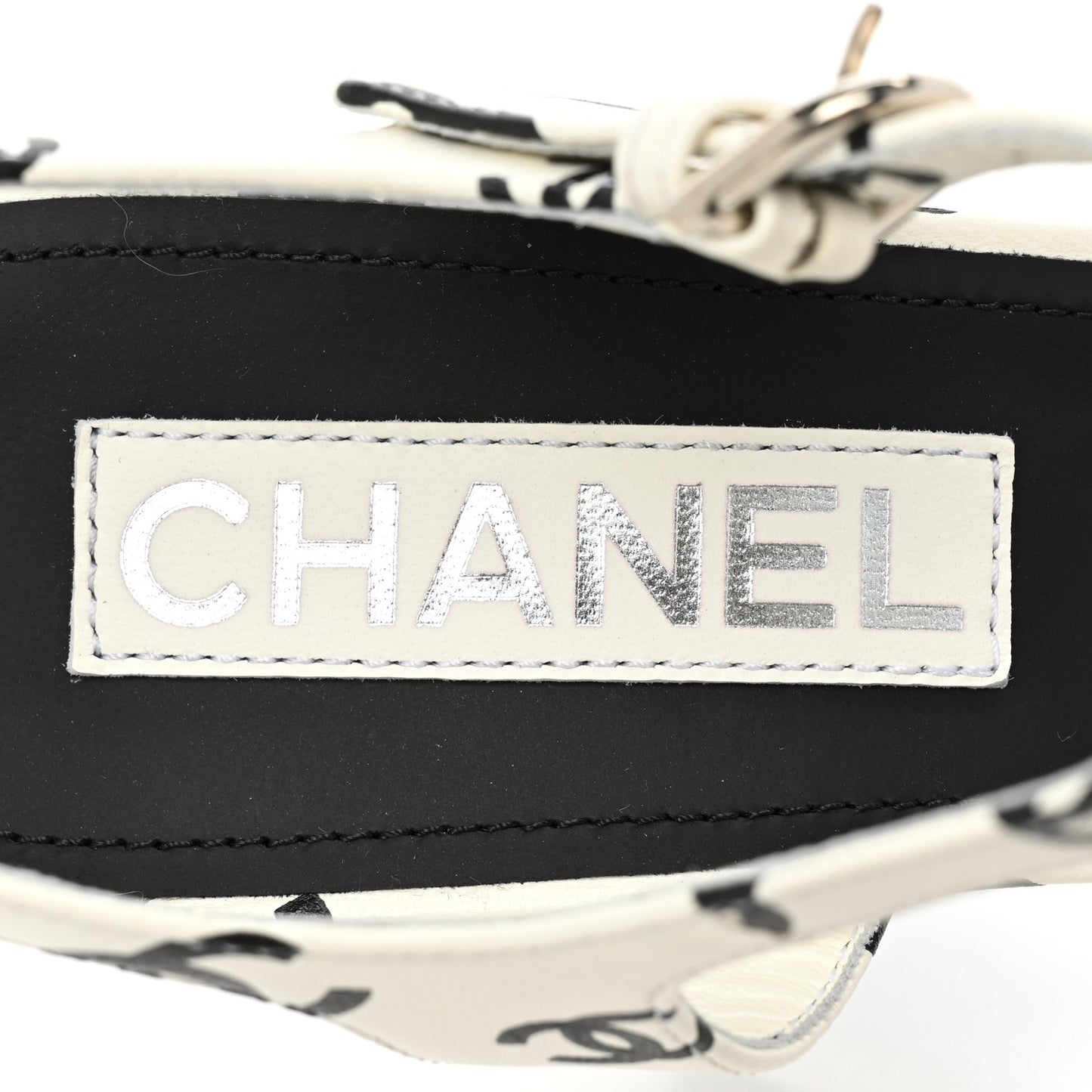 Printed Lambskin CC Sandals 41 White Black