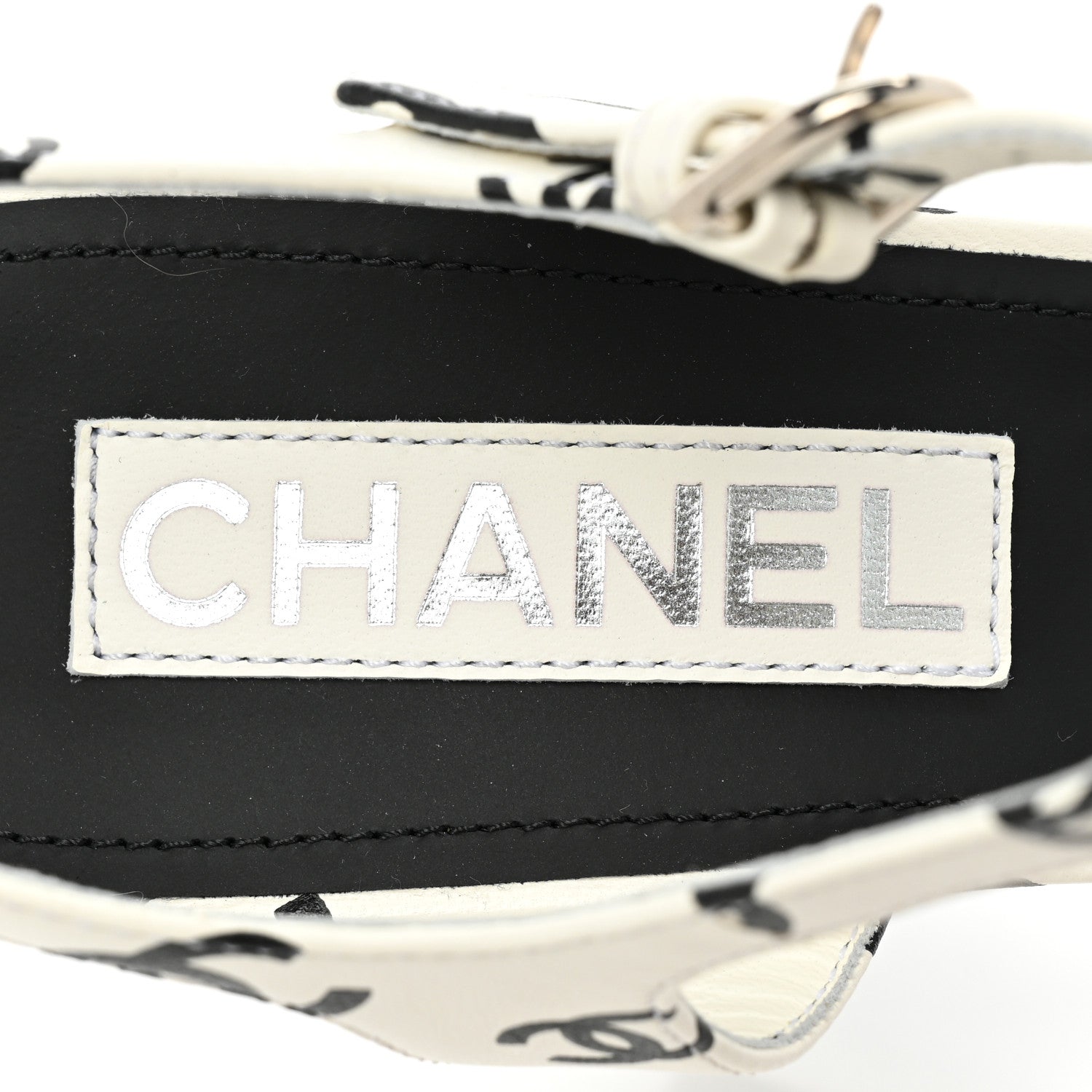 Chanel Printed Lambskin CC Sandals 41 White Black 8 of 10