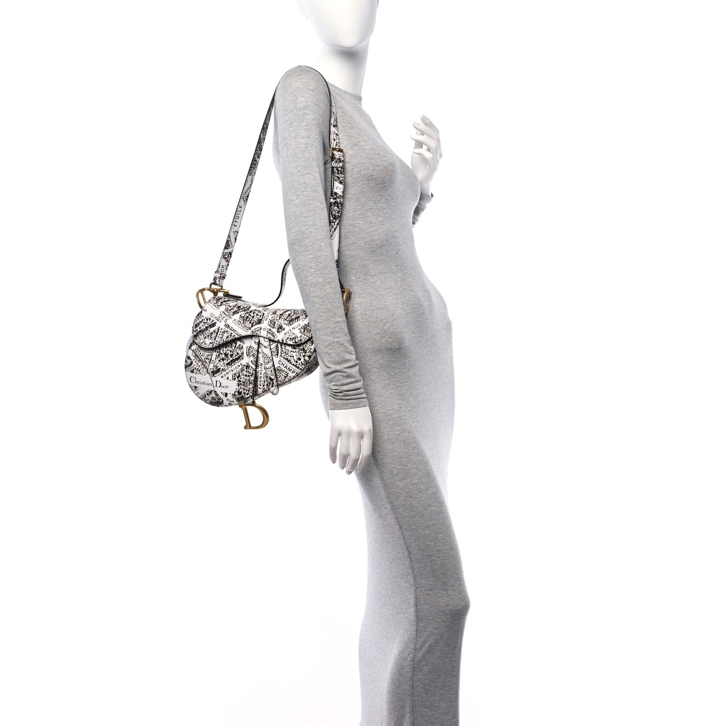 Calfskin Plan De Paris Printed Saddle Bag With Strap White Black
