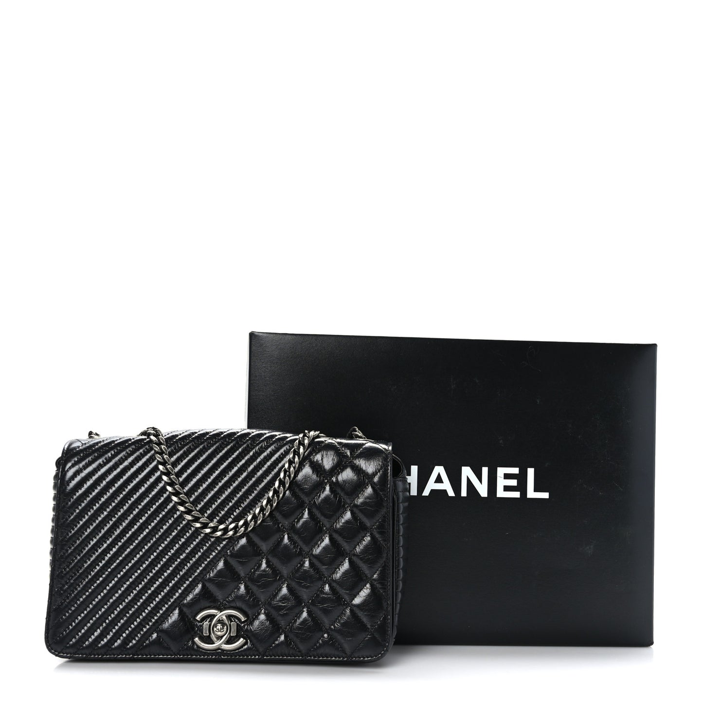 Glazed Calfskin Quilted Medium Coco Boy Flap Black