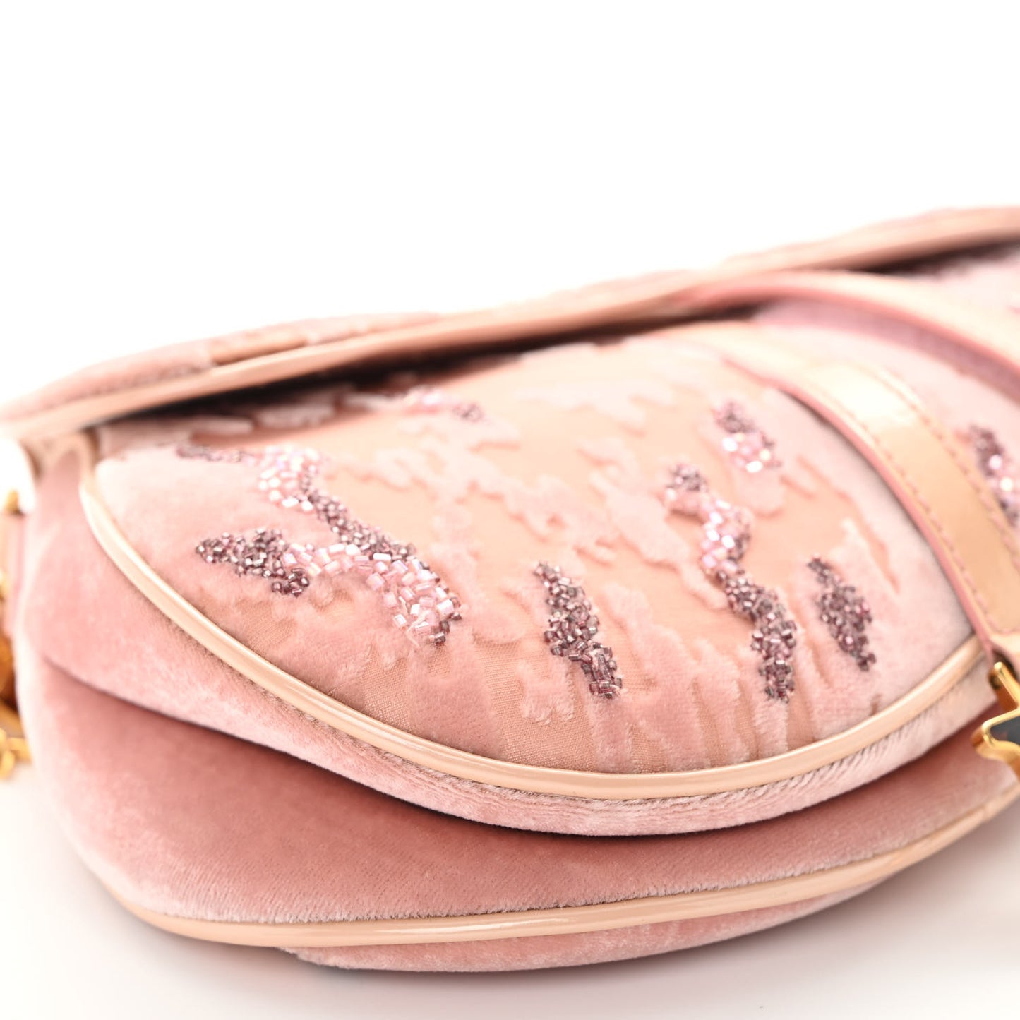 CHRISTIAN DIOR Velvet Beaded Saddle Bag Pink