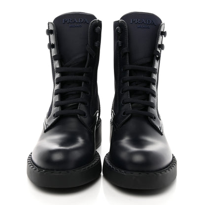Prada Spazzolato Re-Nylon Metal Triangle Logo Womens 50mm Combat Boots 37 Blue 2 of 15